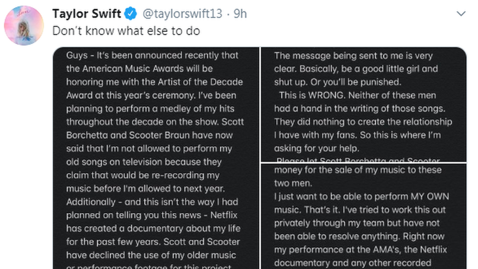 Twitter post from taylor