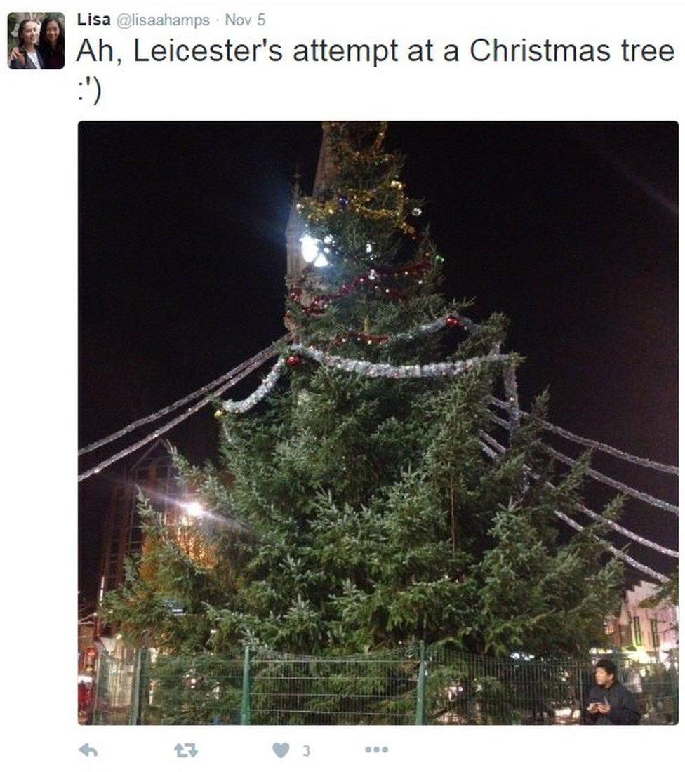 Lisa tweeted: Ah, Leicester's attempt at a Christmas tree :')