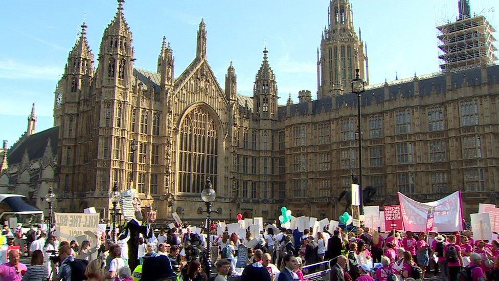 protestors outside Parliament