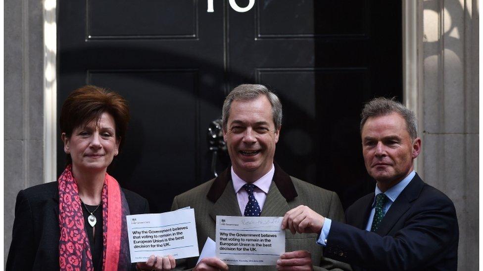 Nigel Farage and other UKIP representatives delivering a petition to Downing Street