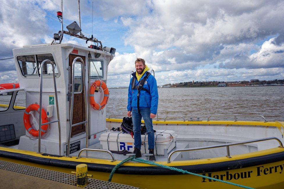 Christian Zemann standing on board the Harwich Foot Ferry