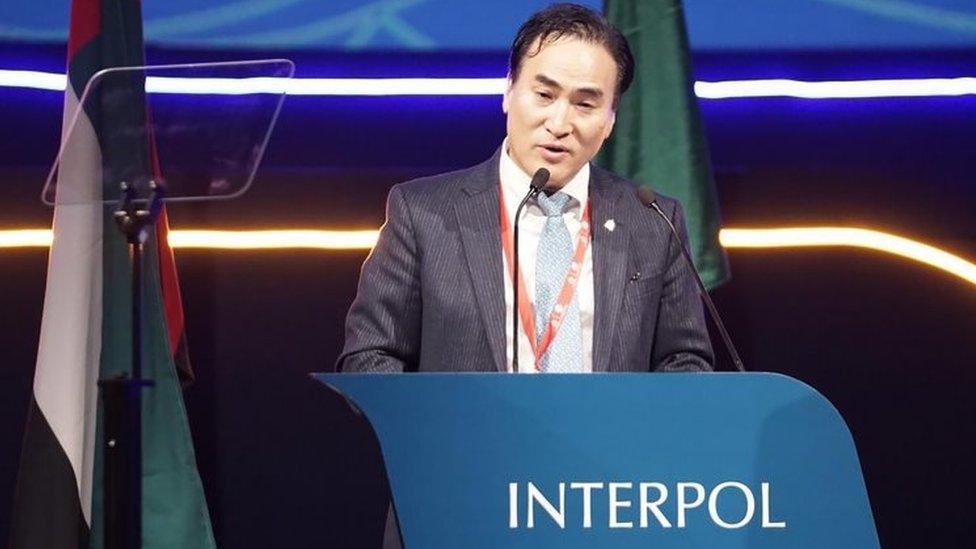 Kim Jong-yang speaks at Interpol's General Assembly in Dubai, the United Arab Emirates. Photo: 21 November 2018