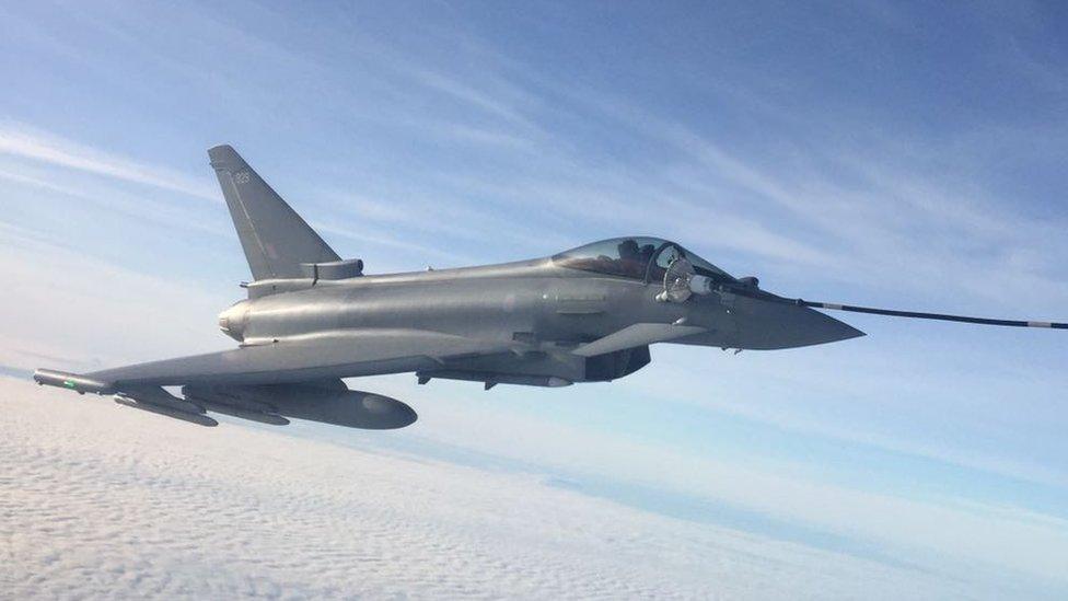 The RAF Typhoon jet refuelling mid-air during the exercise