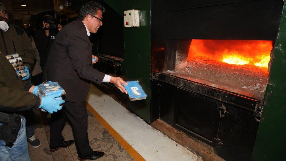 Russian Ambassador Dmitry Feoktistov at incineration of cocaine, 21 Aug 18