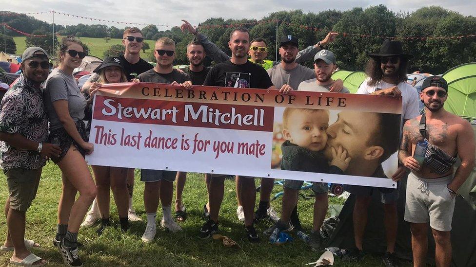 Banner held in camping area