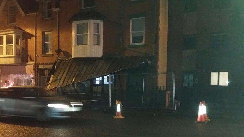 Shop canopy collapsed at Old Colwyn, Conwy