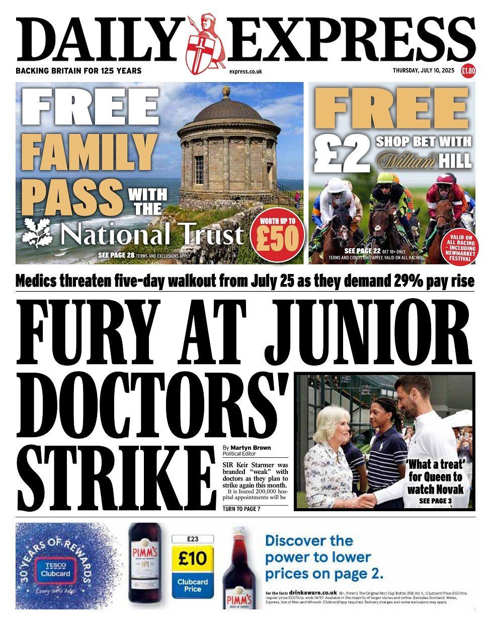 Front page of the Star for 10 July