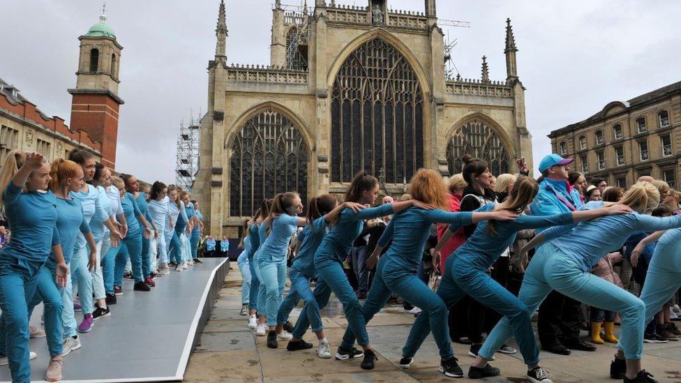 100 pupils from local dance schools put on outdoor performances of Take Flight, based on Swan Lake, in Trinity Square