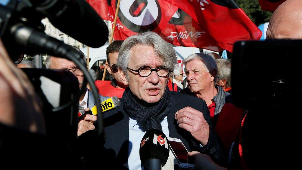 Jean-Claude Mailly, the leader of Force Ouvrière (FO), attends a demonstration with public sector workers against French labour reforms, Lyon, 10 October 2017