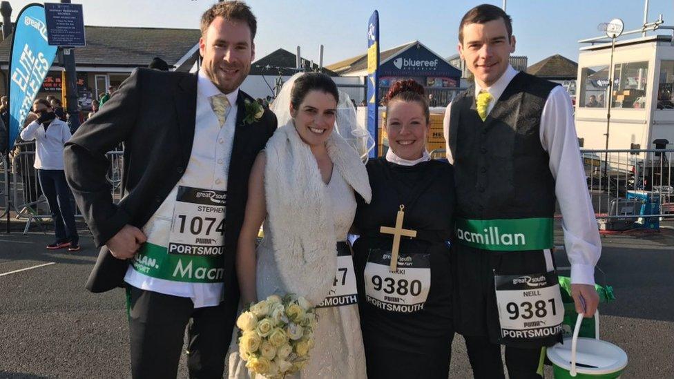 Stephen, Donna, Nikki and Neil (l-r) donned fancy dress as "the runaway wedding"