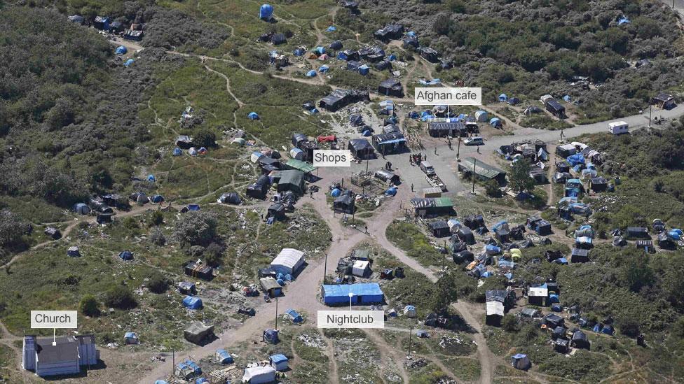 Aerial view of the homes and shops in the camp