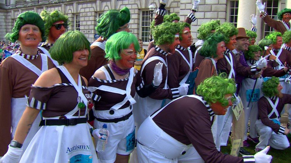 No, they weren't auditioning for a role in Charlie and the Chocolate Factory, they were taking part in the marathon