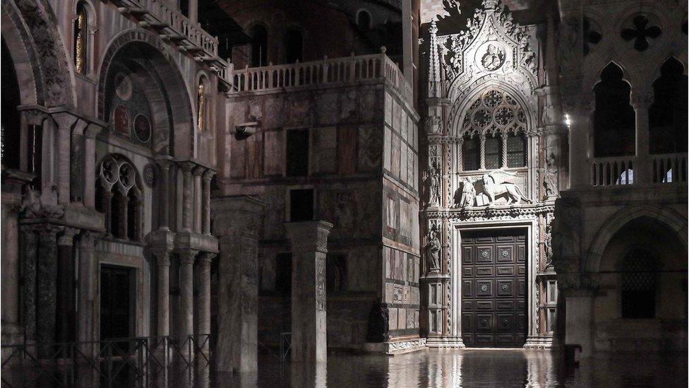 St Mark's Basilica and a section of the Doge's Palace are left flooded