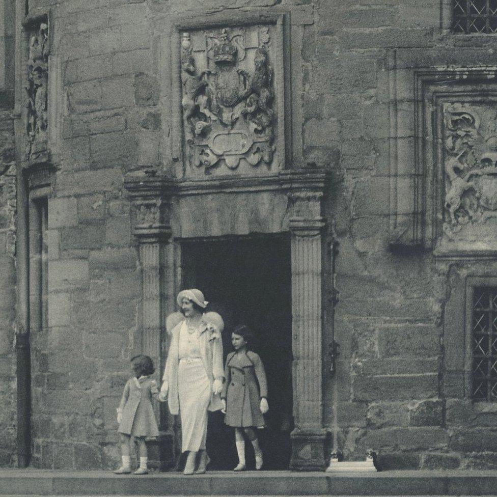 Queen Elizabeth (1900-2002), later Queen Mother, and Princess Elizabeth (1926 -), later Elizabeth II, at Glamis Castle, early 1930s, beside Princess Margaret (1930-2002). (Photo by Culture Club/Getty Images)