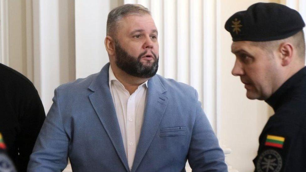 Yuriy Mel (centre) in courtroom in Vilnius, Lithuania. Photo: 27 March 2019