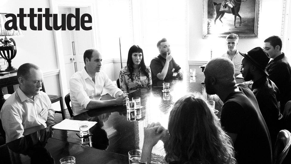 A meeting hosted by Attitude magazine - present are (l-r) Matthew Todd, the Duke of Cambridge, Paris Lees, Matt May, Charles Donovan, Melissa Whitehouse, Damilola Adejonwo, Junior Joye and Helen Walsh