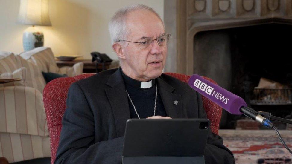 Justin Welby speaks to Dame Emma Warmsley