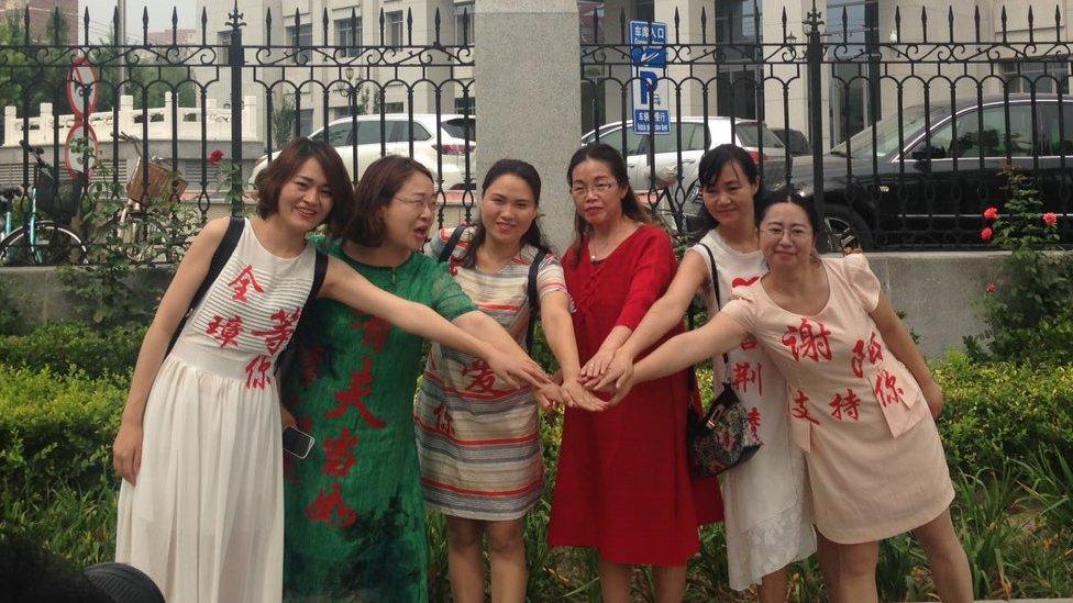 From left to right: Lawyer Wang Quanzhang's wife, Lawyer Li Heping's wife, Activist Ge Ping's wife, Activist Zhai Yanmin's wife, Lawyer Tang Jinling's wife, Lawyer Xie Yang's wife