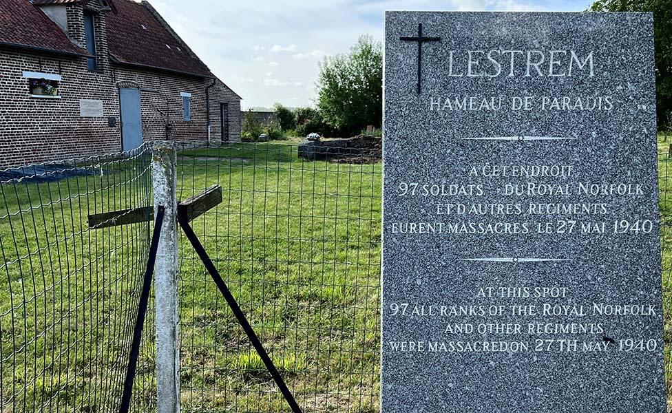 A plaque at Lestrem commemorating the Royal Norfolk soldiers