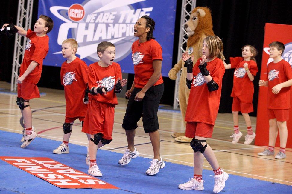 Dame Kelly Holmes in a Sport Relief event