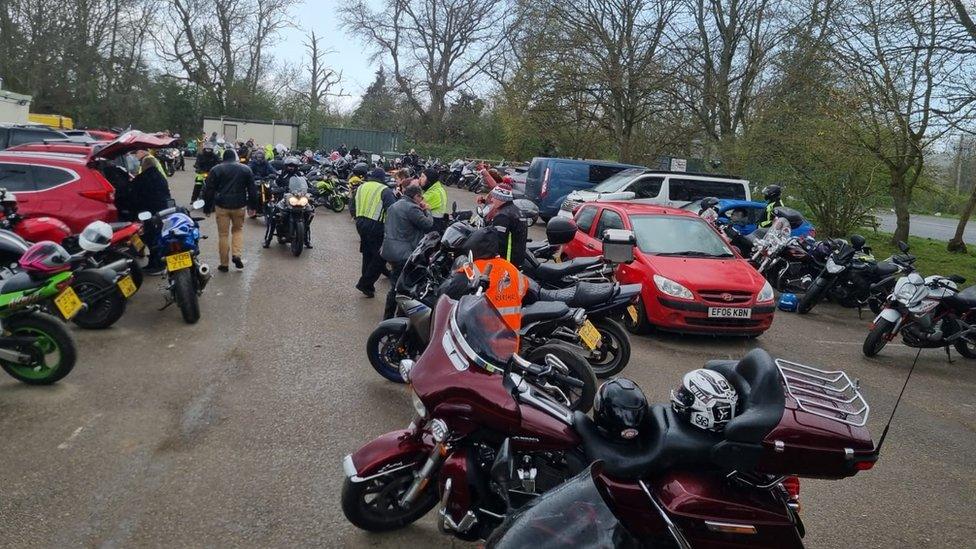 Motorbikes assembled for Berkshire egg run