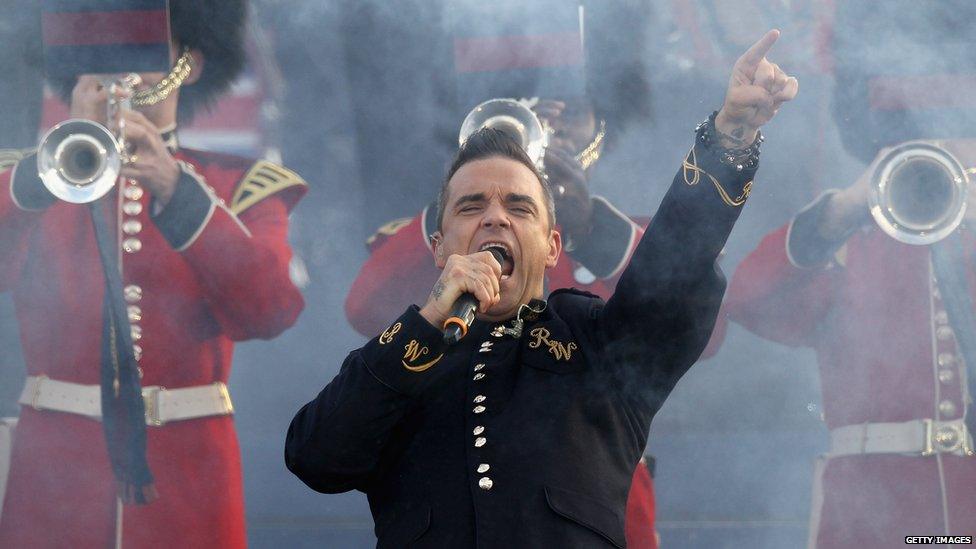 Singer Robbie Williams performs at the Diamond Jubilee concert at Buckingham Palace