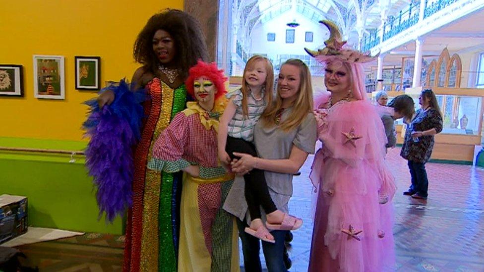 Drag Queens Yshee Black, Patrick and Lacey Lou with children