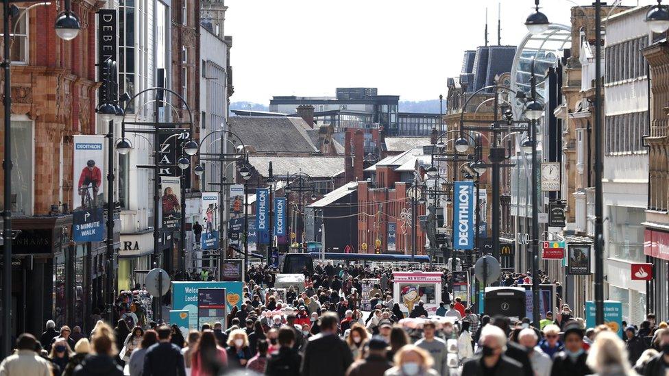 Crowds in Leeds on Briggate