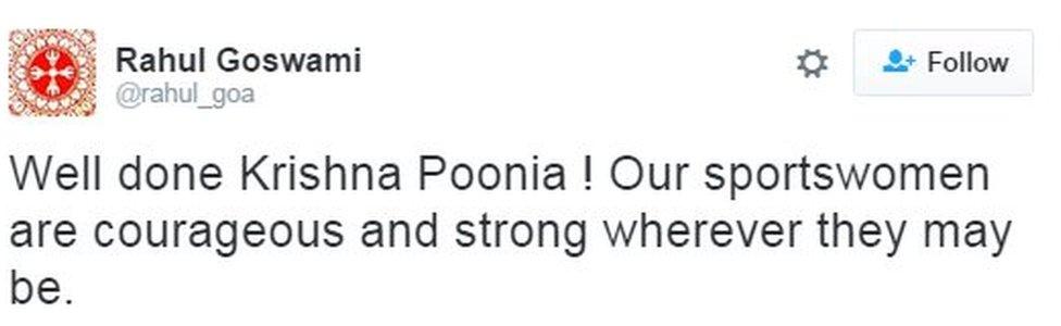 Well done Krishna Poonia ! Our sportswomen are courageous and strong wherever they may be.