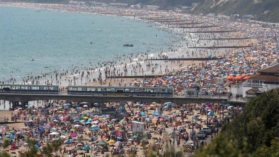 Crowds on Bournemouth beach on Friday 31 July 2020