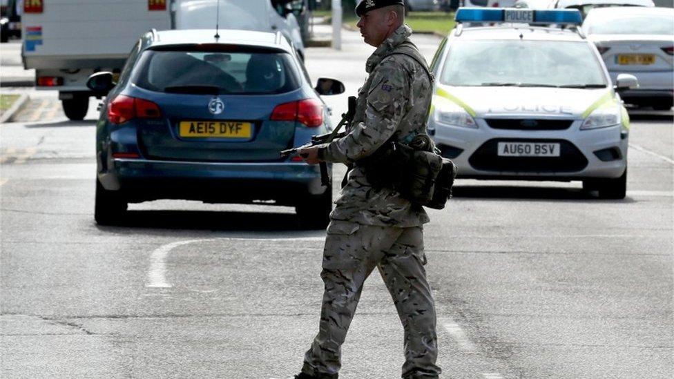 Soldier on patrol at RAF Marham