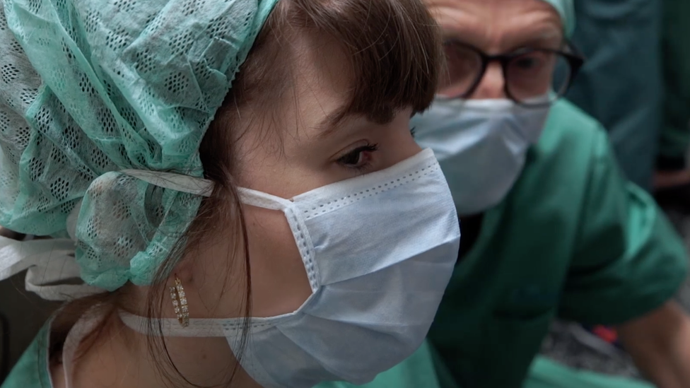 Ruth watching foetal surgery