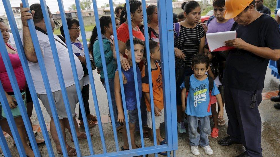 Evacuated residents arrive at shelter in University of Puerta Vallarta - 23 October