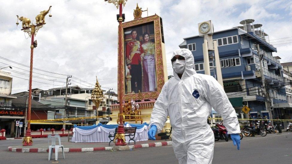 A Thai forensic police officer at the scene of the blast in Hua Hin