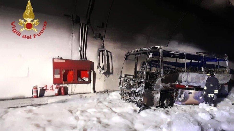 Five firefighting teams turned up to extinguish the blaze in a tunnel in Italy