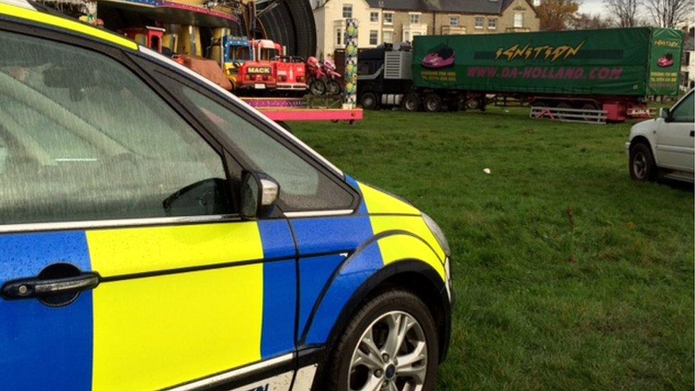 Police car near lorry on Midsummer Common