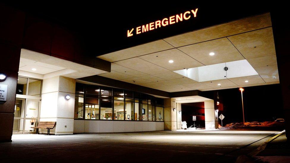 Outside a hospital at night in South Dakota