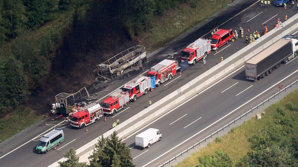 Bus crash scene on A9 near Hof (3 July)