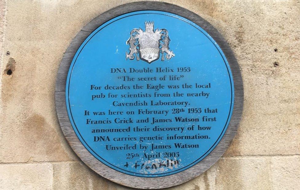 Blue plaque outside Eagle pub