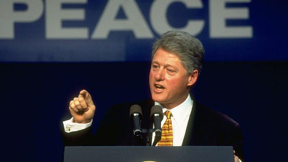 Bill Clinton speaking at Belfast City Hall