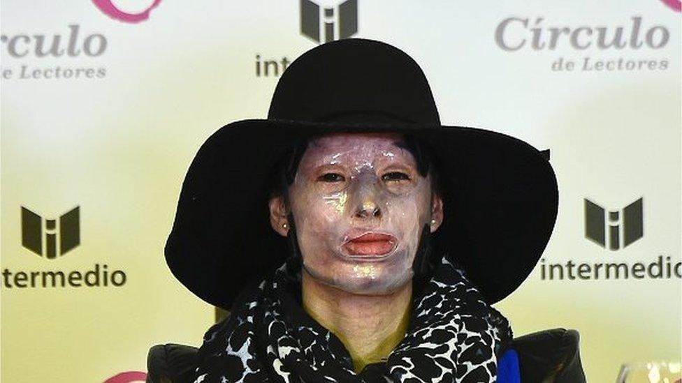 Natalia Ponce De Leon gives a news conference during the launching of her book ' Rebirth of Natalia Ponce de Leon' in Bogota on 16 April 2015.