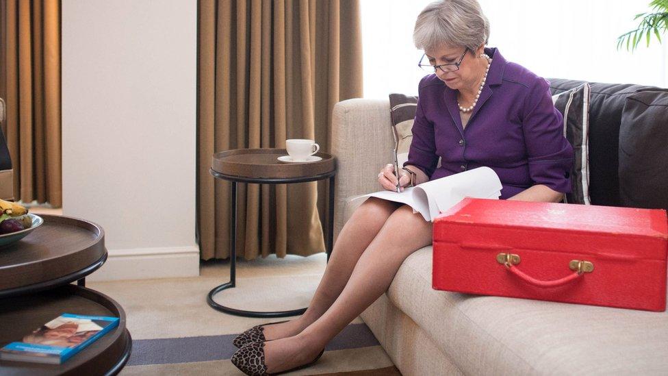 Theresa May preparing for her conference speech in Birmingham