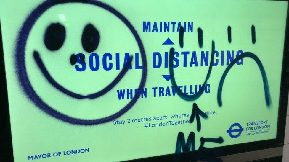 Graffiti discovered on the Victoria and Bakerloo line platforms at Oxford Circus station on Boxing Day