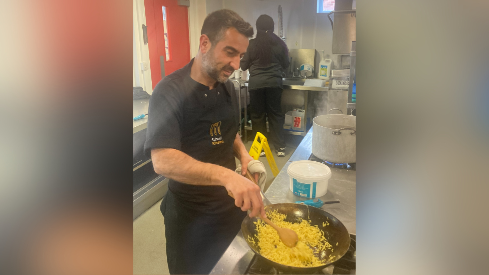 Food being made in a school kitchen