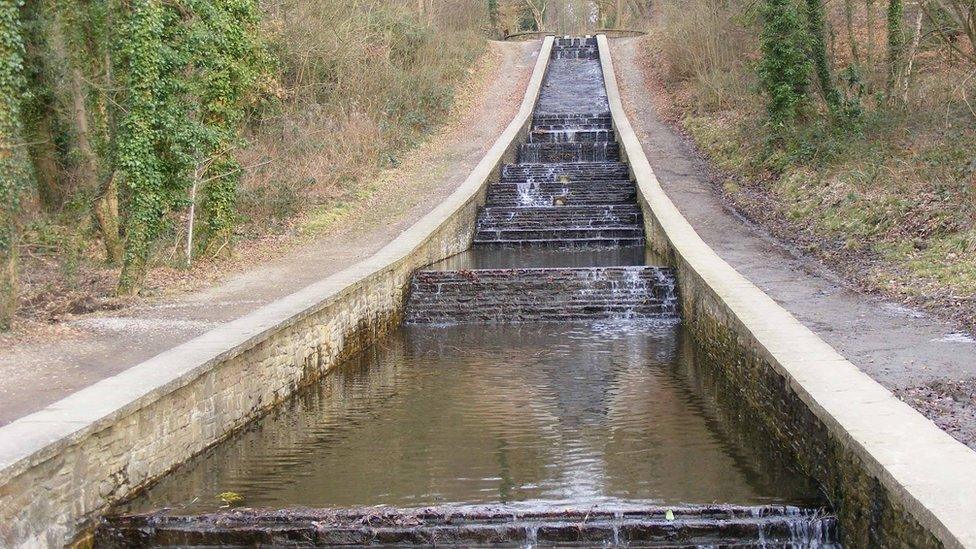 Water cascade at Gnoll Estate Country Park, Neath