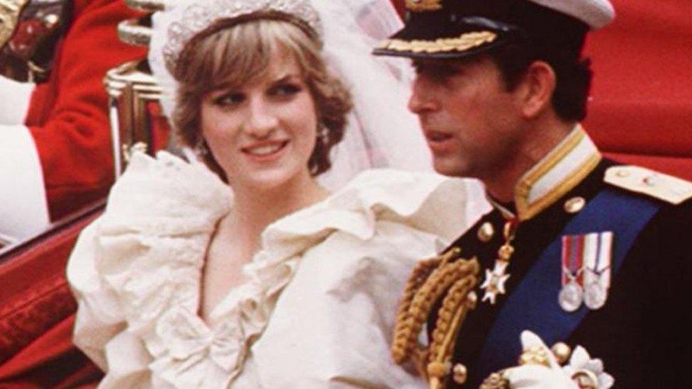 The Prince of Wales and Diana, Princess of Wales, on their wedding day in 1981