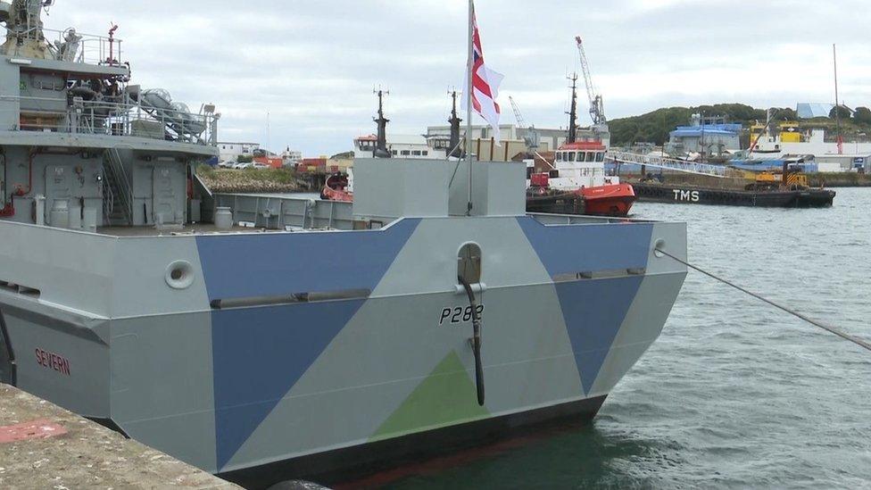 HMS Severn alongside the jetty