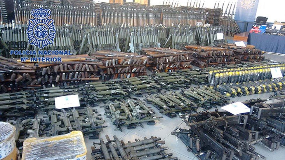 The stockpile of guns seized by Spain's Policia Nacional in Operation Portu