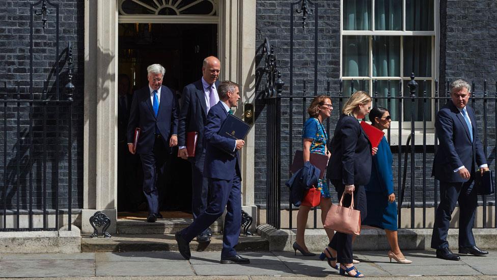 Cabinet ministers leave 10 Downing Street at the end of the weekly cabinet meeting, July 2017