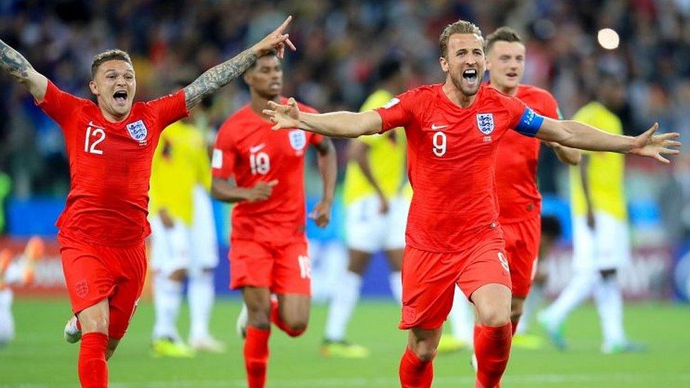 England players celebrate their win